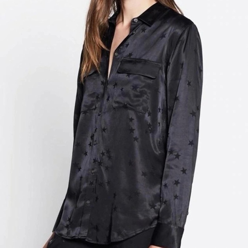 Equipment x Tabitha Simmons Women Black Stars Long Sleeve Button-Down Shirt‎ L